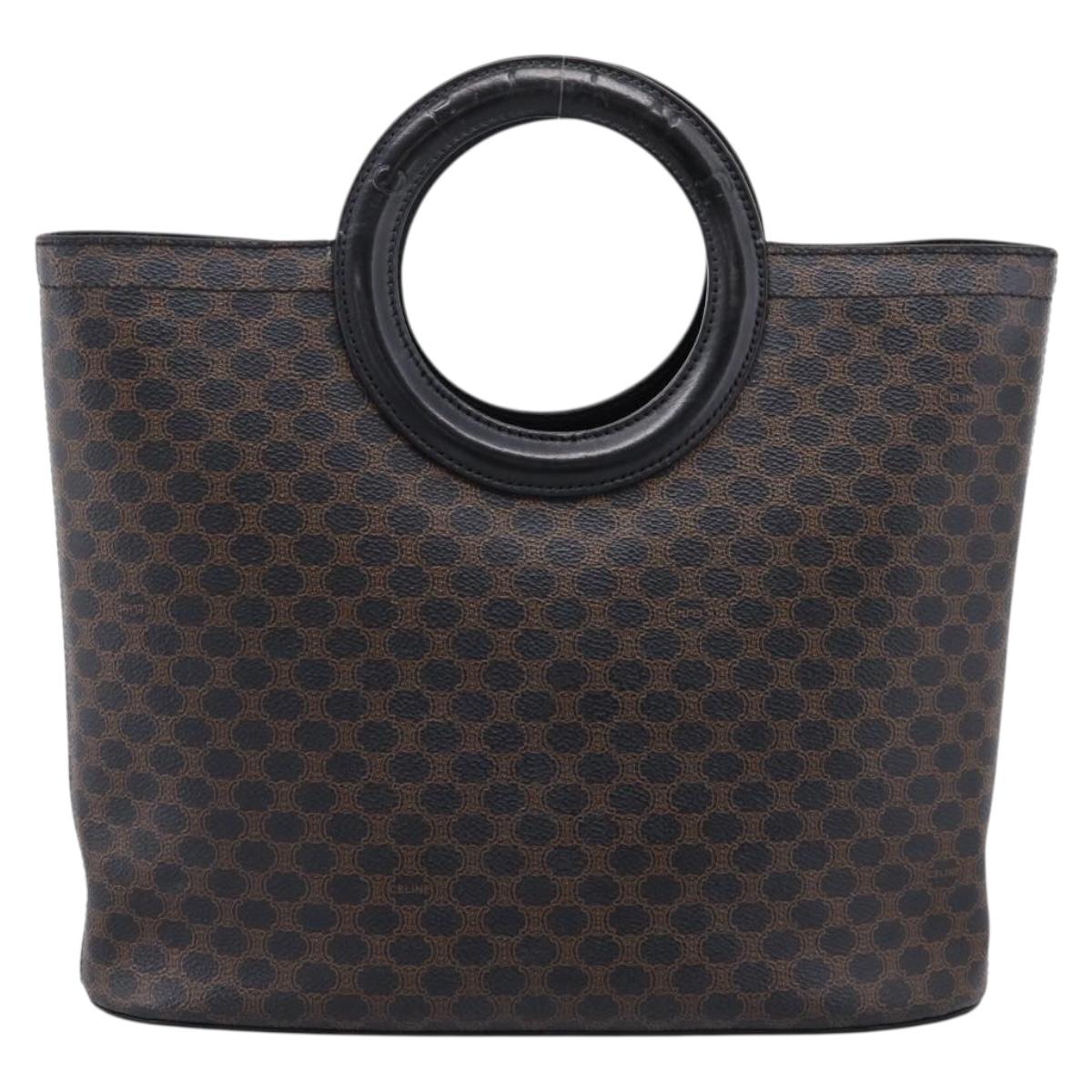CELINE Macadam Canvas Hand Bag PVC Black Gold Tone Auth mr2944