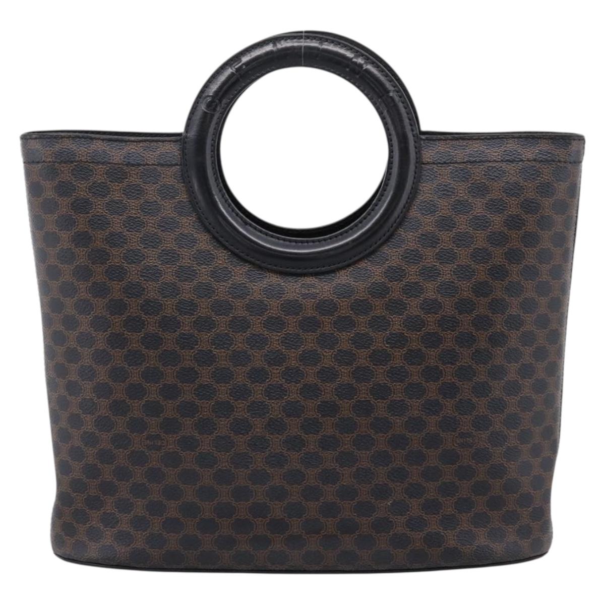 CELINE Macadam Canvas Hand Bag PVC Black Gold Tone Auth mr2944