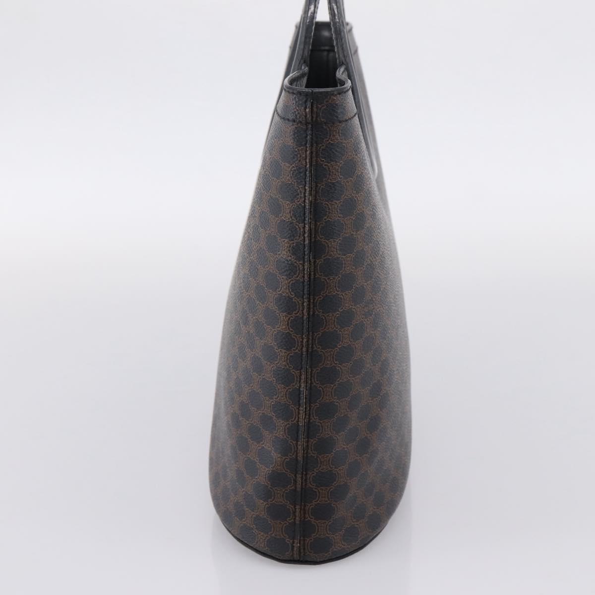 CELINE Macadam Canvas Hand Bag PVC Black Gold Tone Auth mr2944