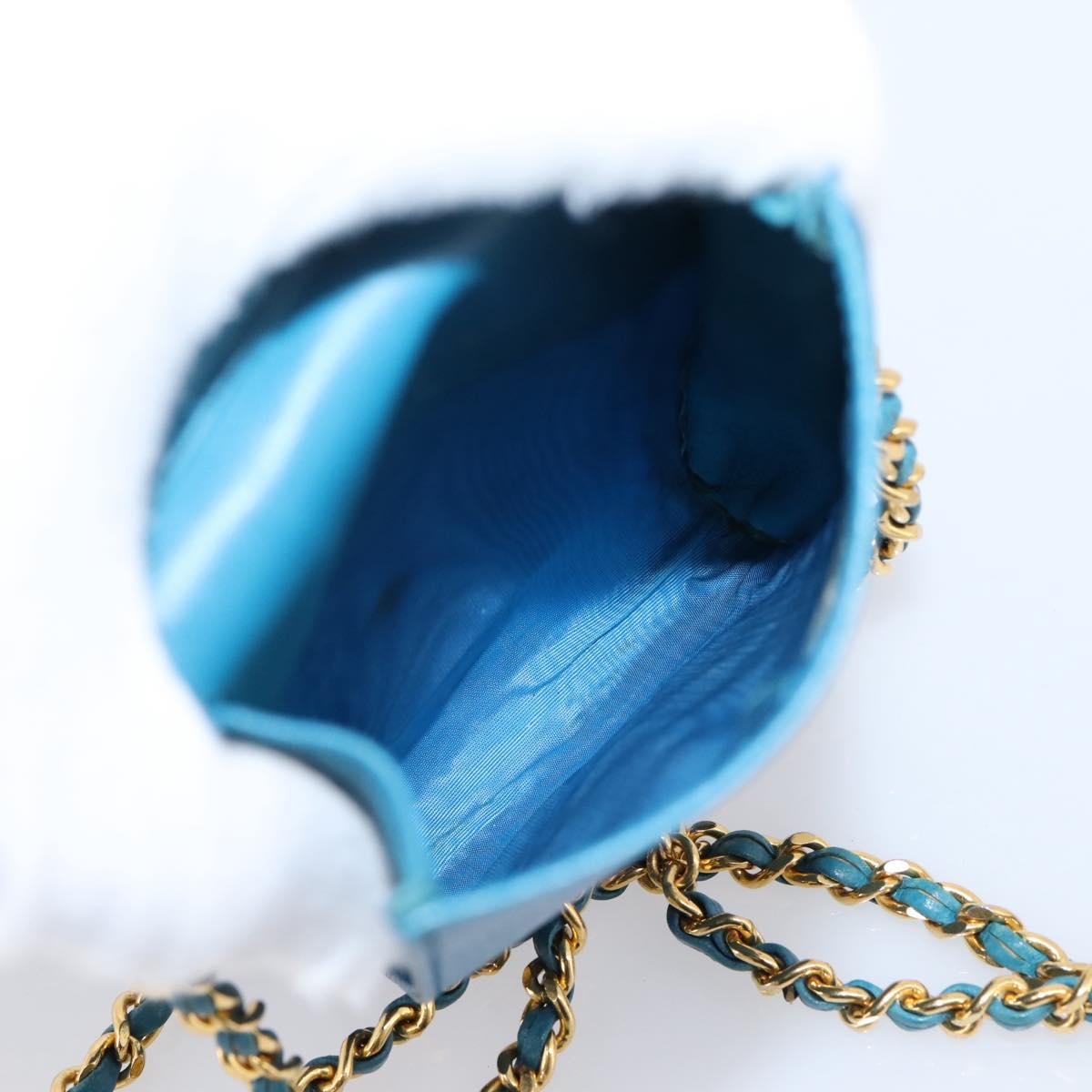 CHANEL Chain Shoulder Bag Caviar Skin Blue Gold Tone CC Auth mr2946V