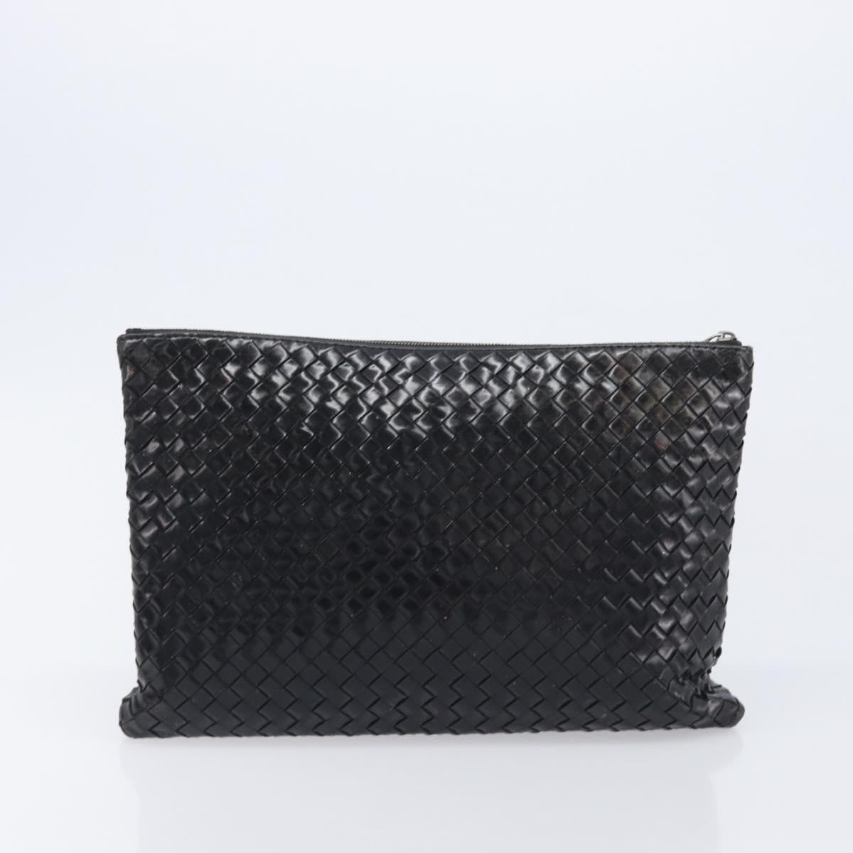 Bottega Veneta INTRECCIATO Business Clutch Bag Leather 2 Set Black Auth mr2949