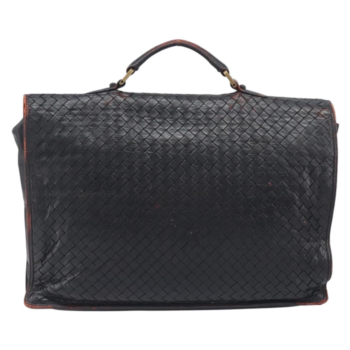 Bottega Veneta INTRECCIATO Business Clutch Bag Leather 2 Set Black Auth mr2949
