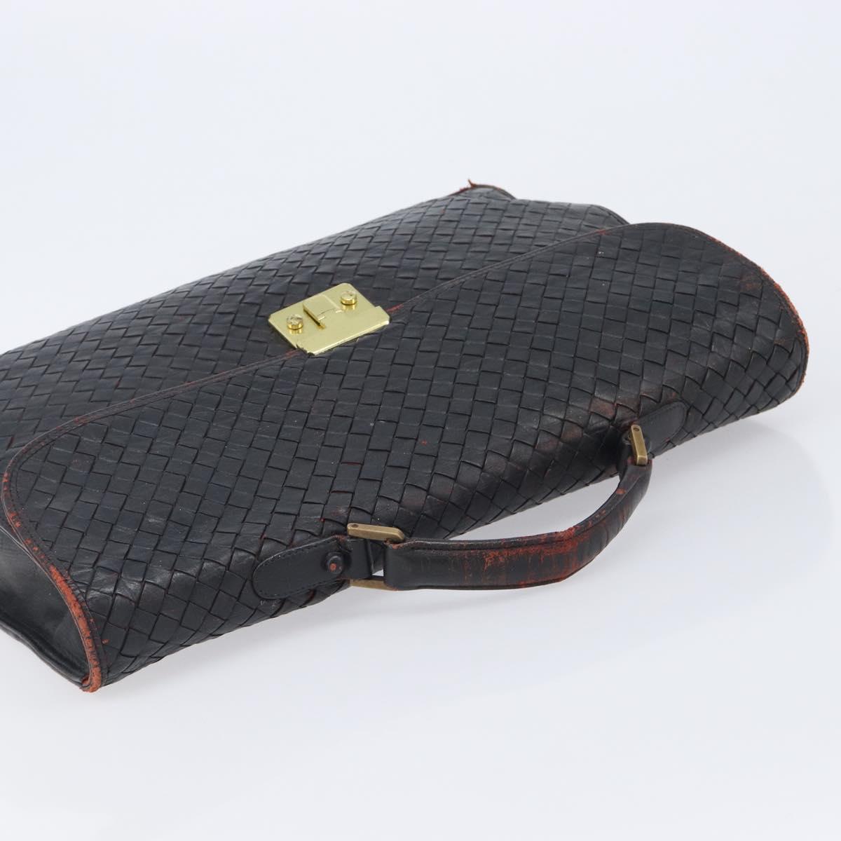 Bottega Veneta INTRECCIATO Business Clutch Bag Leather 2 Set Black Auth mr2949