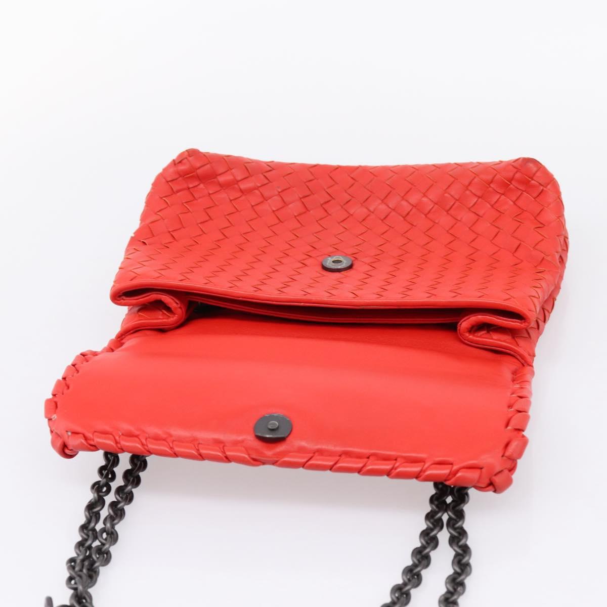 Bottega Veneta INTRECCIATO Chain Shoulder Bag Leather Red Auth mr2950A