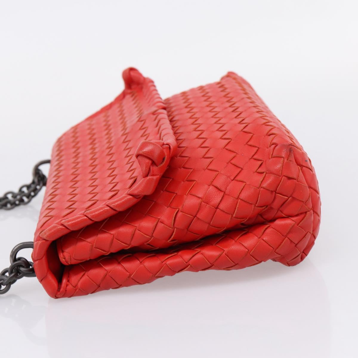 Bottega Veneta INTRECCIATO Chain Shoulder Bag Leather Red Auth mr2950A