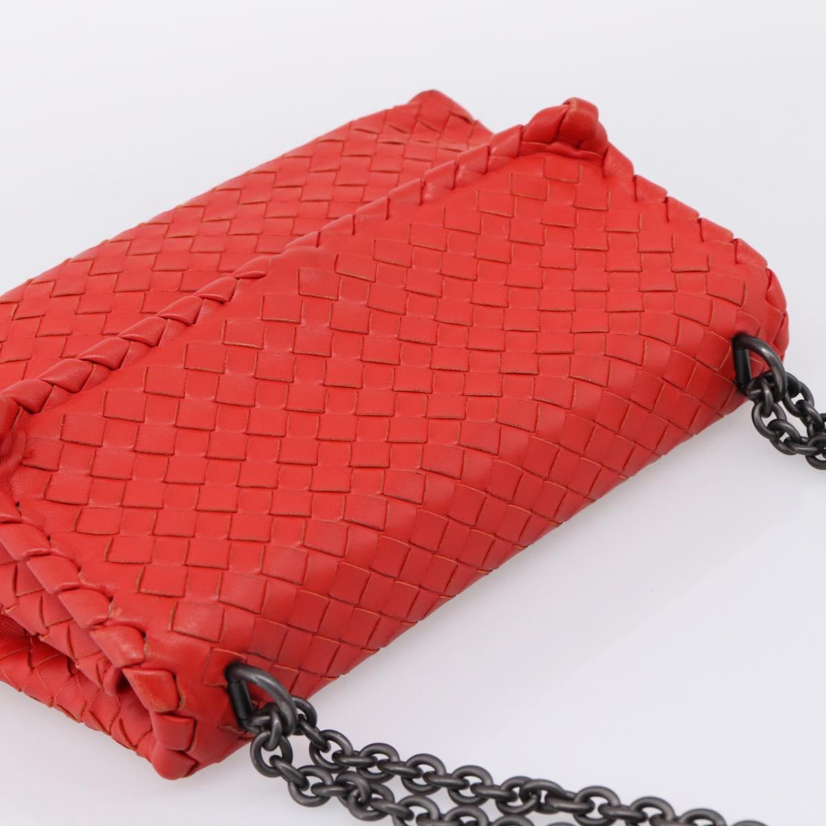 Bottega Veneta INTRECCIATO Chain Shoulder Bag Leather Red Auth mr2950A