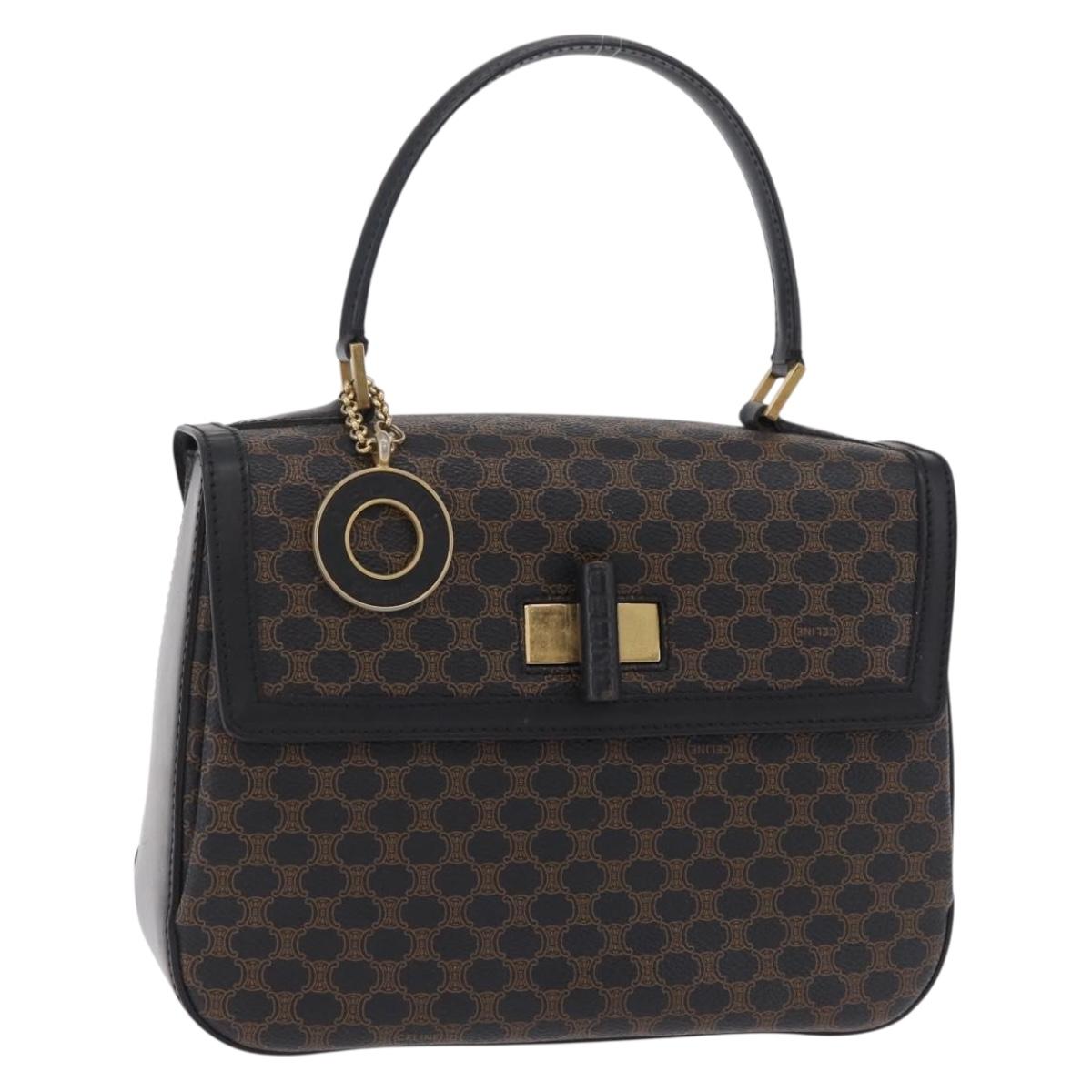 CELINE Macadam Canvas Hand Bag PVC Black Gold Tone Auth mr2952A