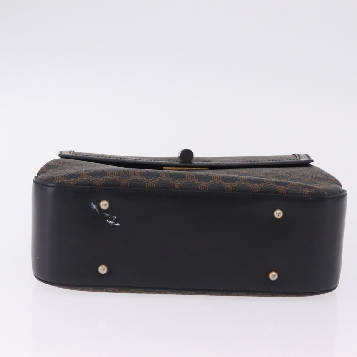 CELINE Macadam Canvas Hand Bag PVC Black Gold Tone Auth mr2952A