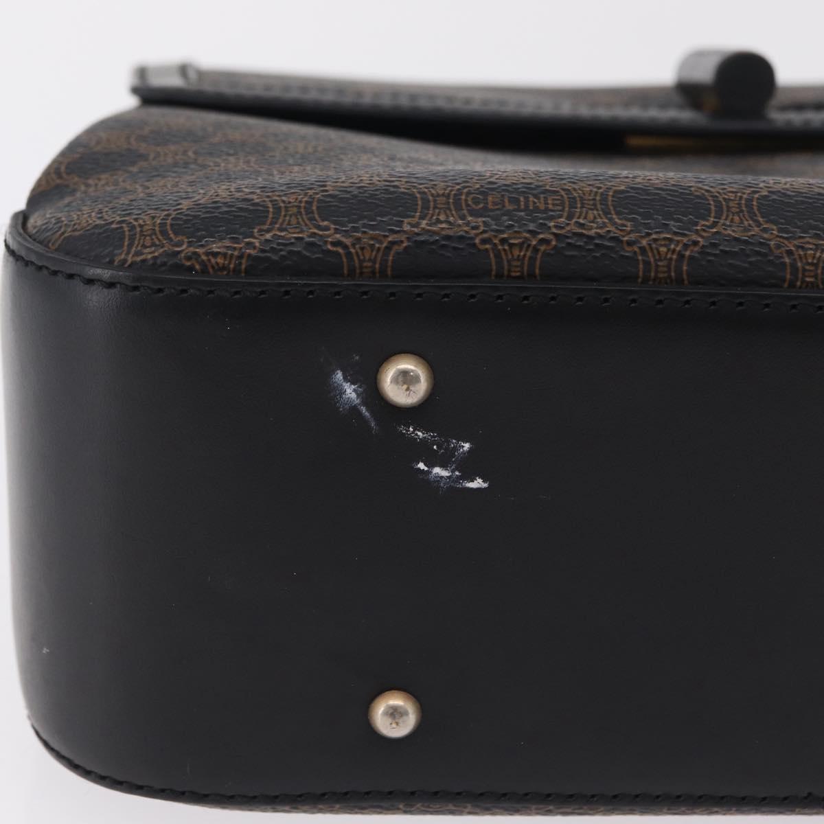 CELINE Macadam Canvas Hand Bag PVC Black Gold Tone Auth mr2952A
