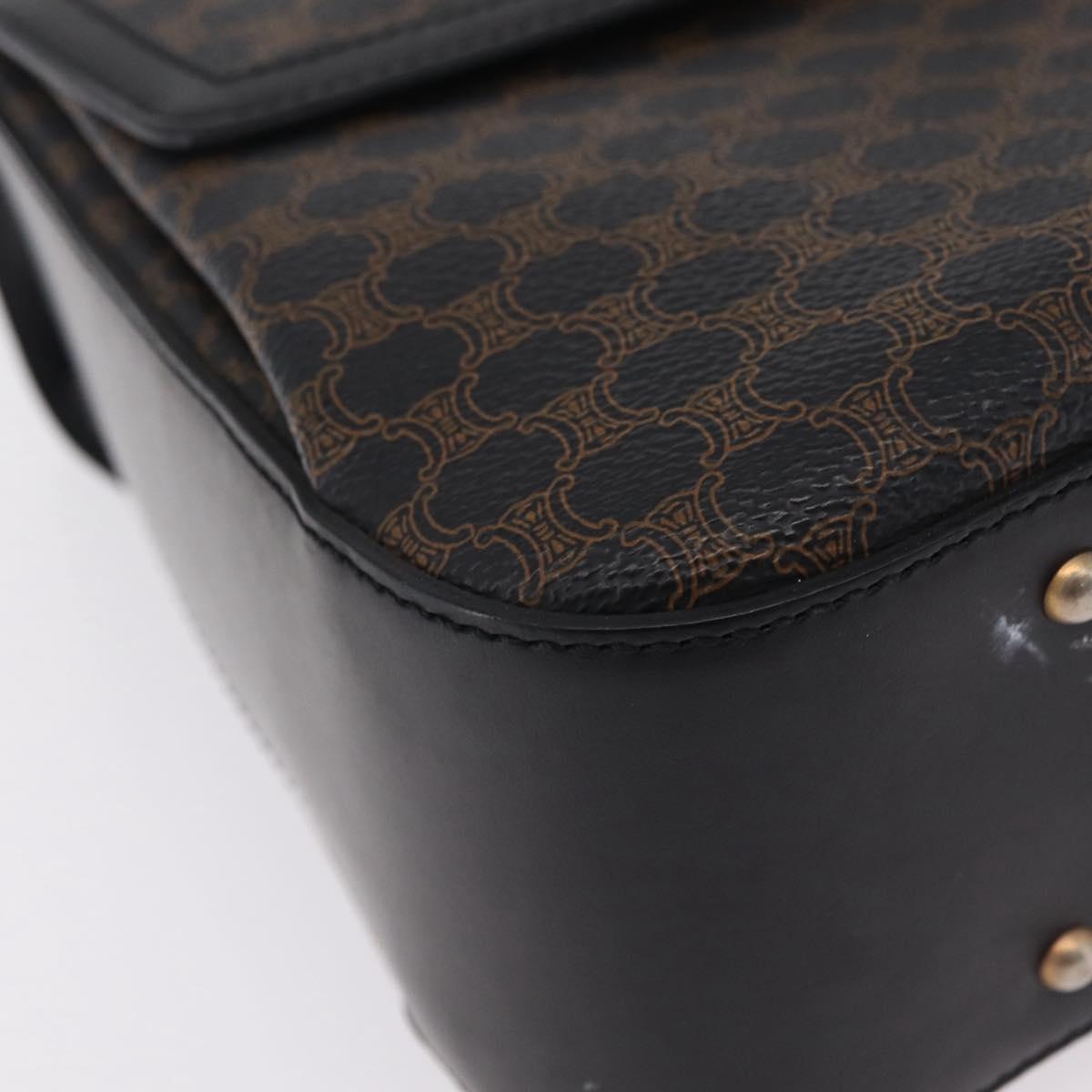 CELINE Macadam Canvas Hand Bag PVC Black Gold Tone Auth mr2952A