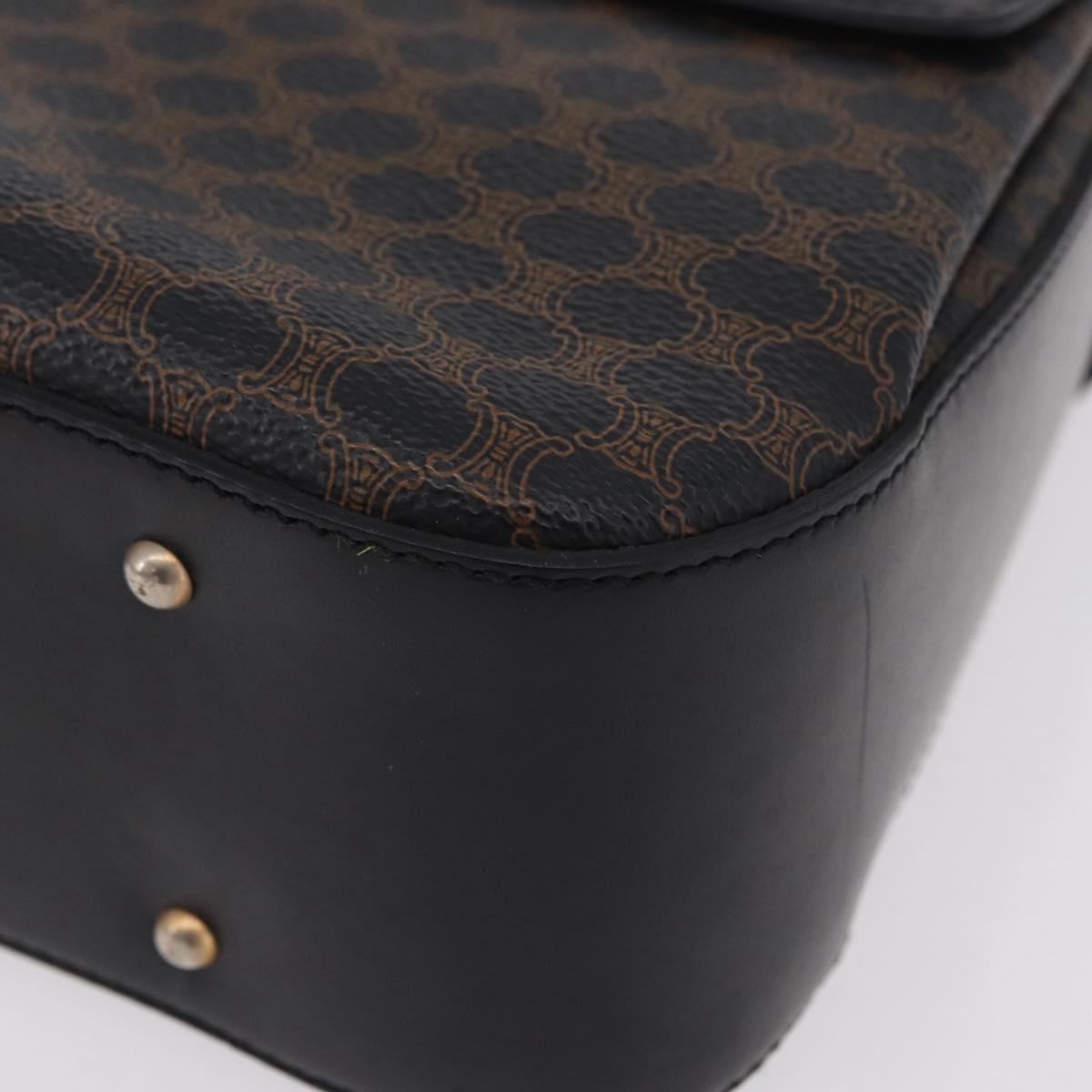 CELINE Macadam Canvas Hand Bag PVC Black Gold Tone Auth mr2952A