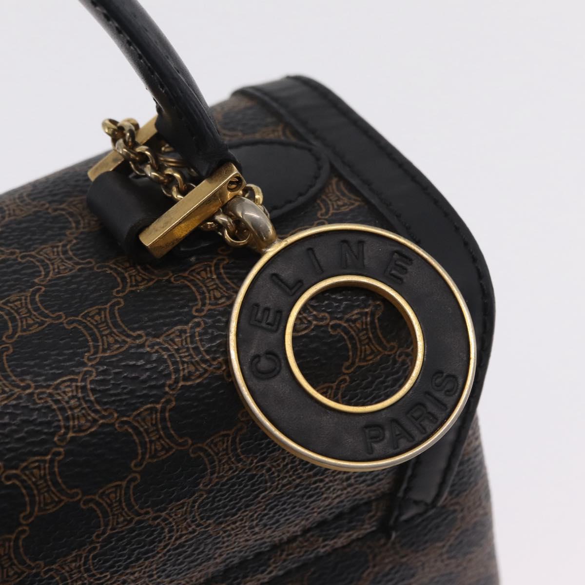 CELINE Macadam Canvas Hand Bag PVC Black Gold Tone Auth mr2952A
