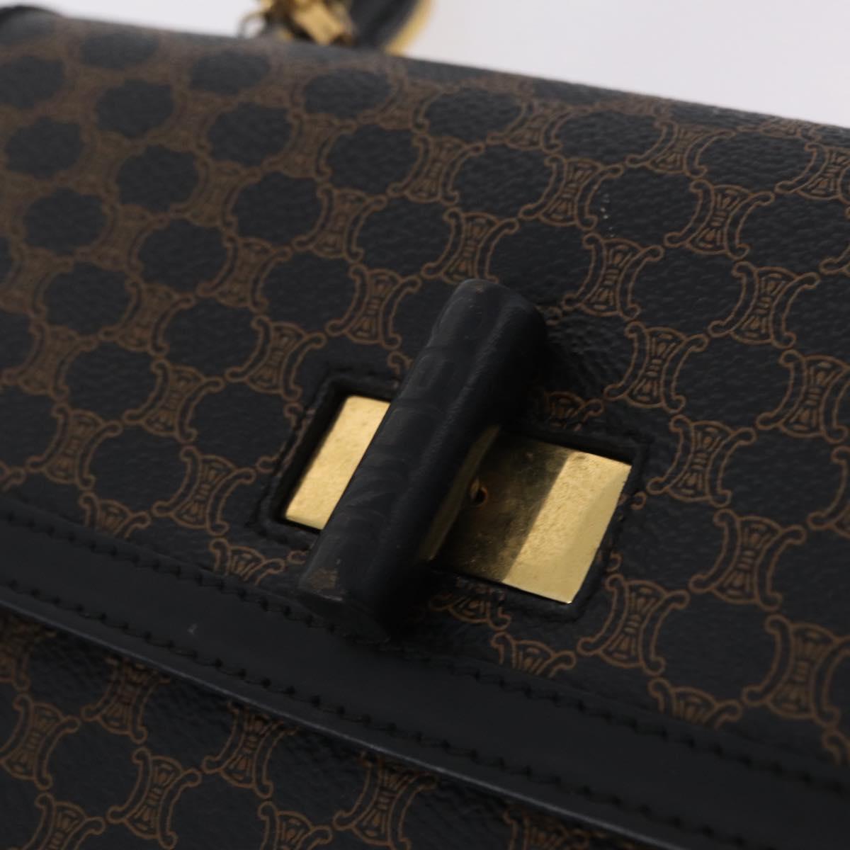 CELINE Macadam Canvas Hand Bag PVC Black Gold Tone Auth mr2952A