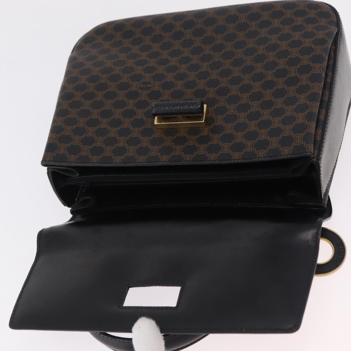 CELINE Macadam Canvas Hand Bag PVC Black Gold Tone Auth mr2952A