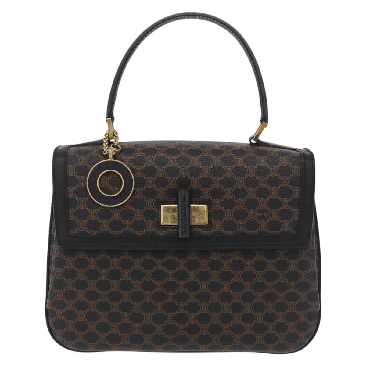 CELINE Macadam Canvas Hand Bag PVC Black Gold Tone Auth mr2952A