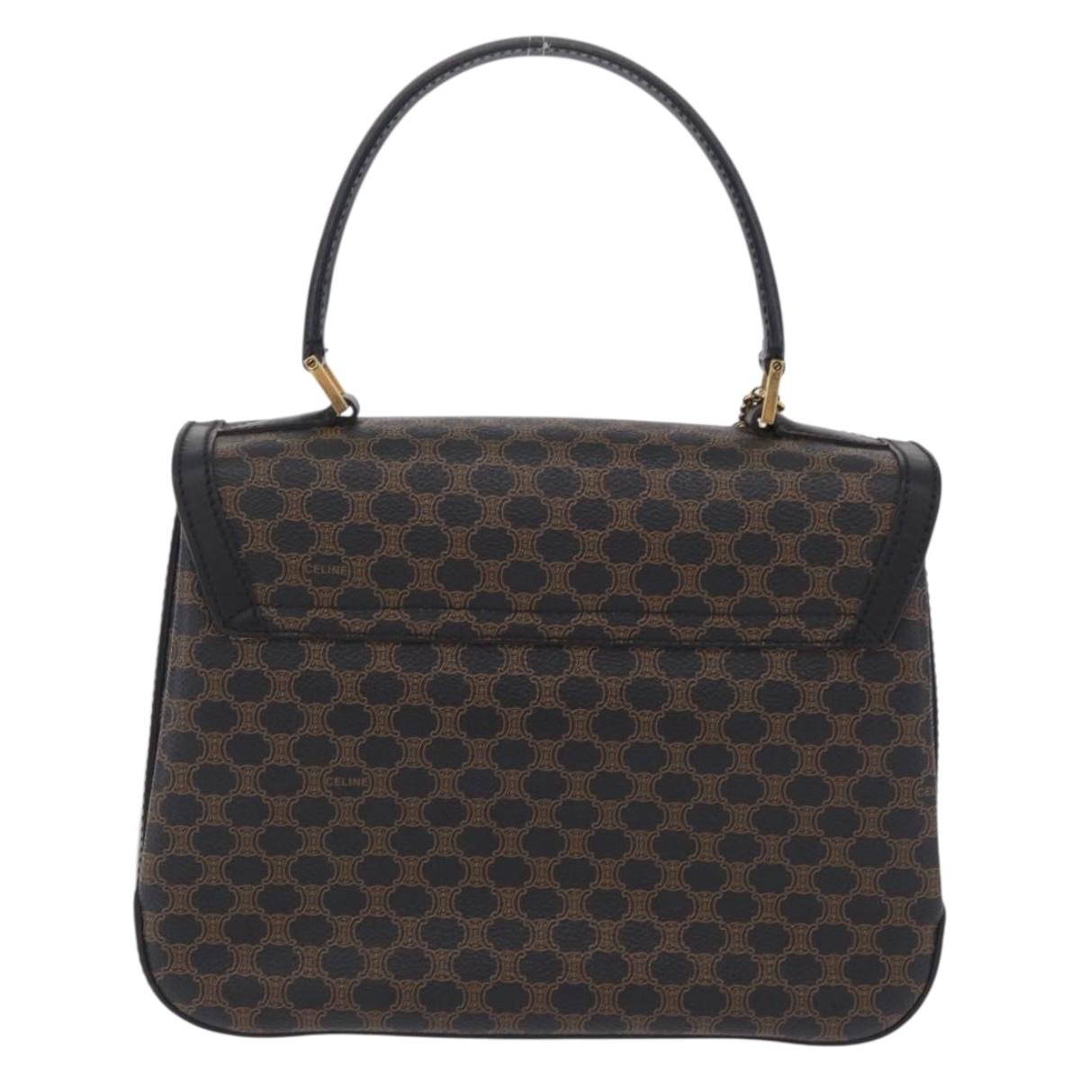 CELINE Macadam Canvas Hand Bag PVC Black Gold Tone Auth mr2952A