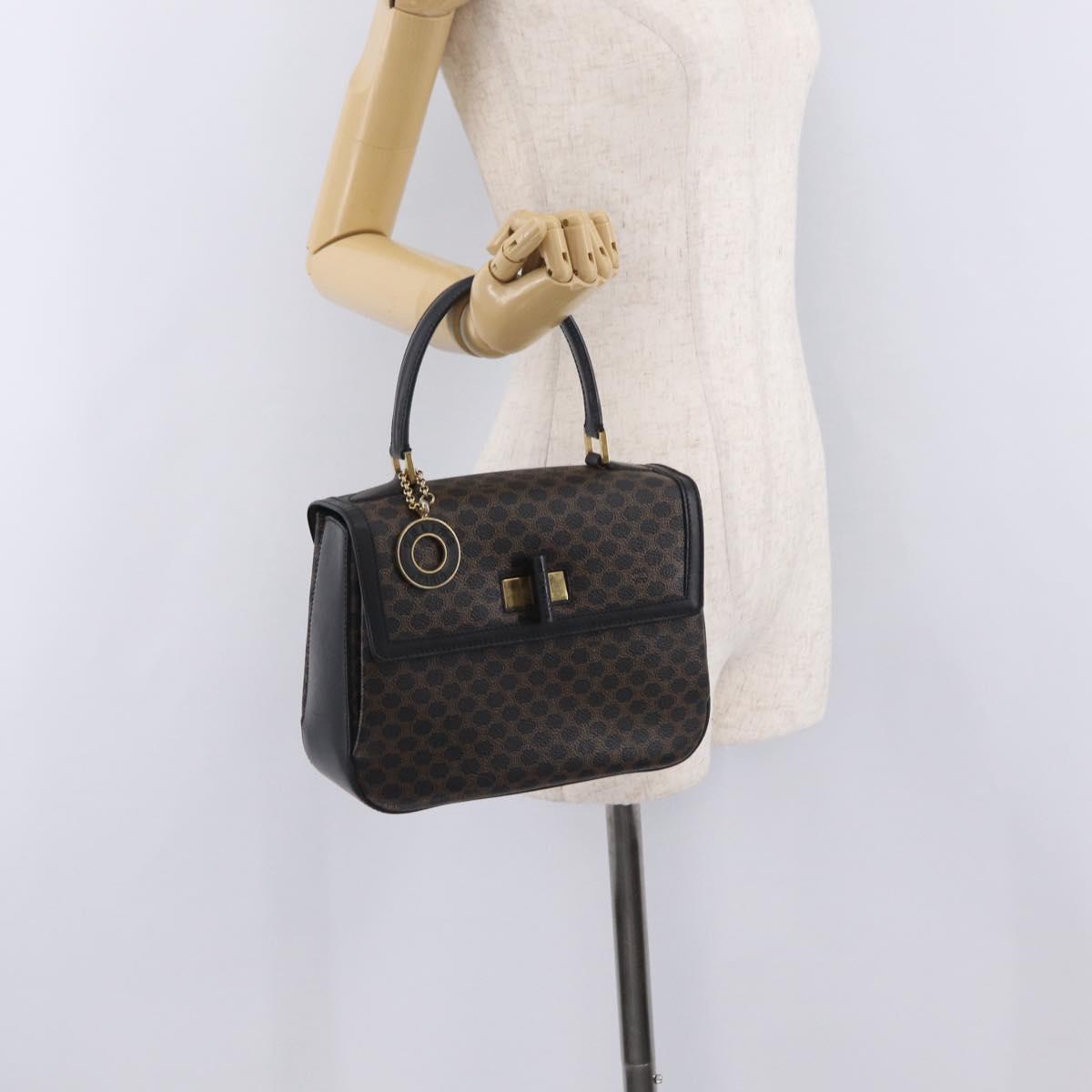 CELINE Macadam Canvas Hand Bag PVC Black Gold Tone Auth mr2952A
