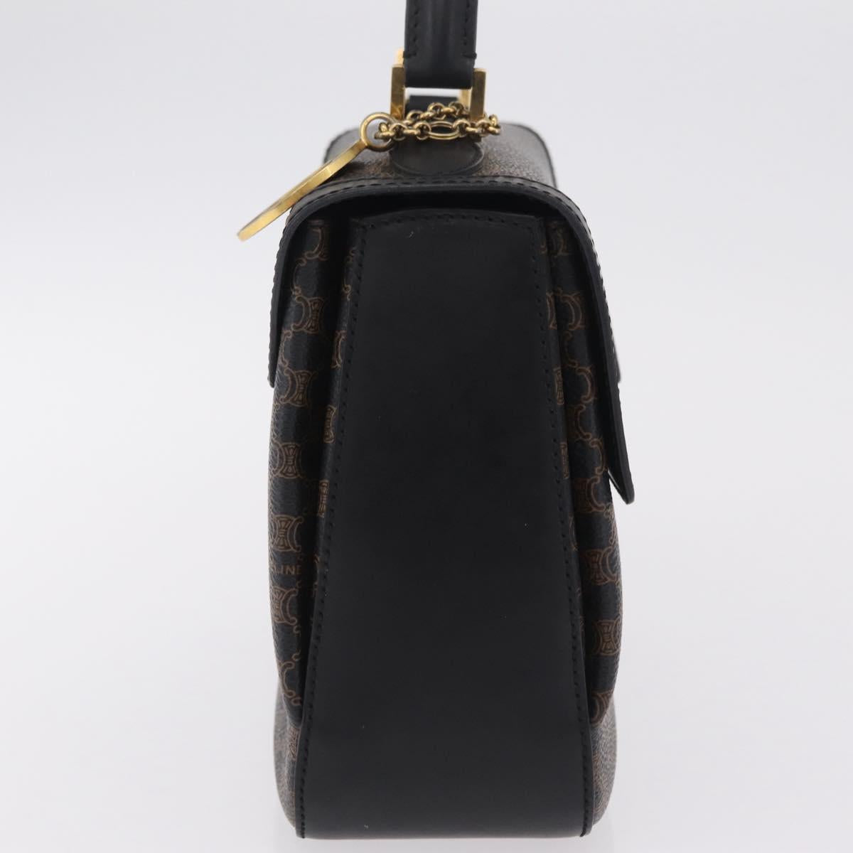 CELINE Macadam Canvas Hand Bag PVC Black Gold Tone Auth mr2952A