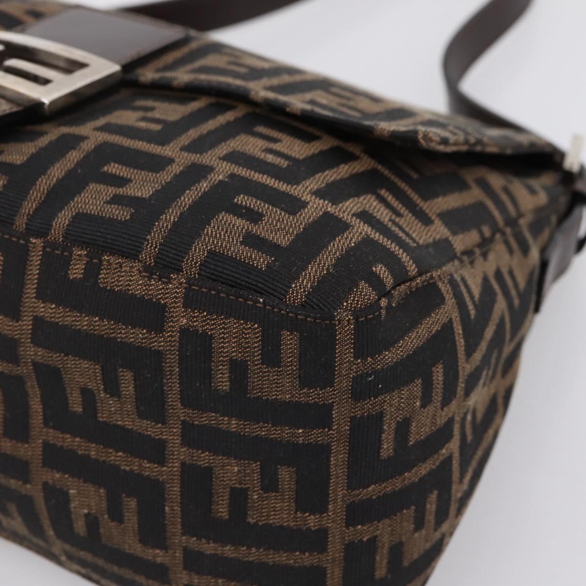 FENDI Zucca Canvas Mamma Baguette Shoulder Bag Brown Silver Auth mr2954V