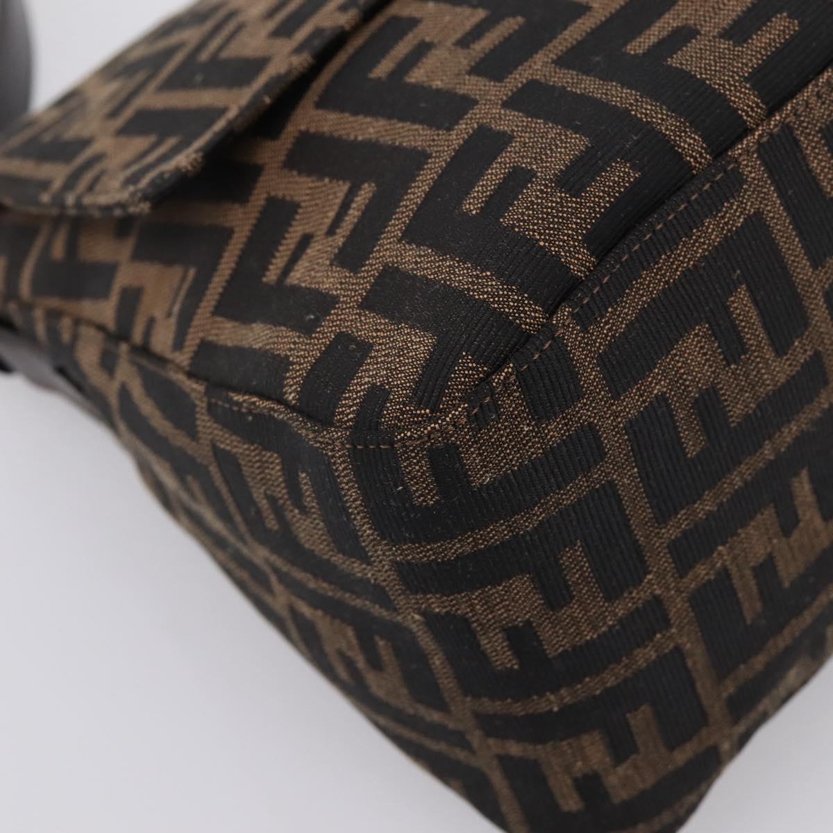 FENDI Zucca Canvas Mamma Baguette Shoulder Bag Brown Silver Auth mr2954V