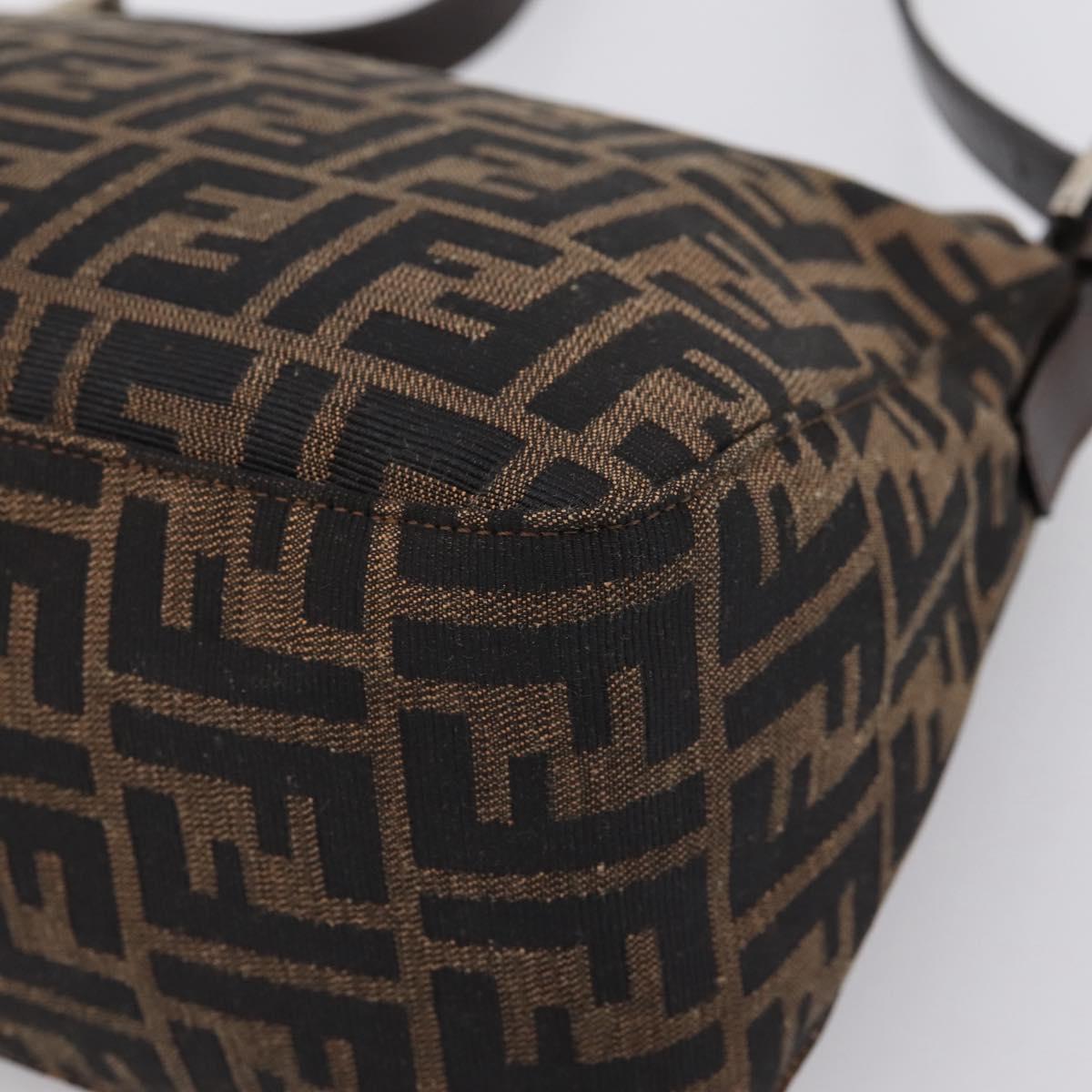 FENDI Zucca Canvas Mamma Baguette Shoulder Bag Brown Silver Auth mr2954V
