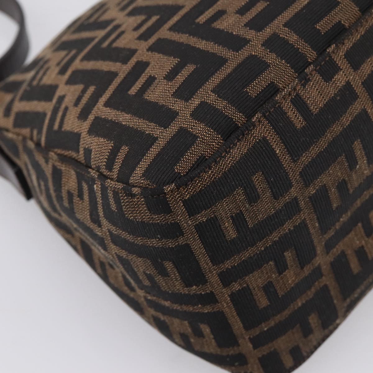 FENDI Zucca Canvas Mamma Baguette Shoulder Bag Brown Silver Auth mr2954V