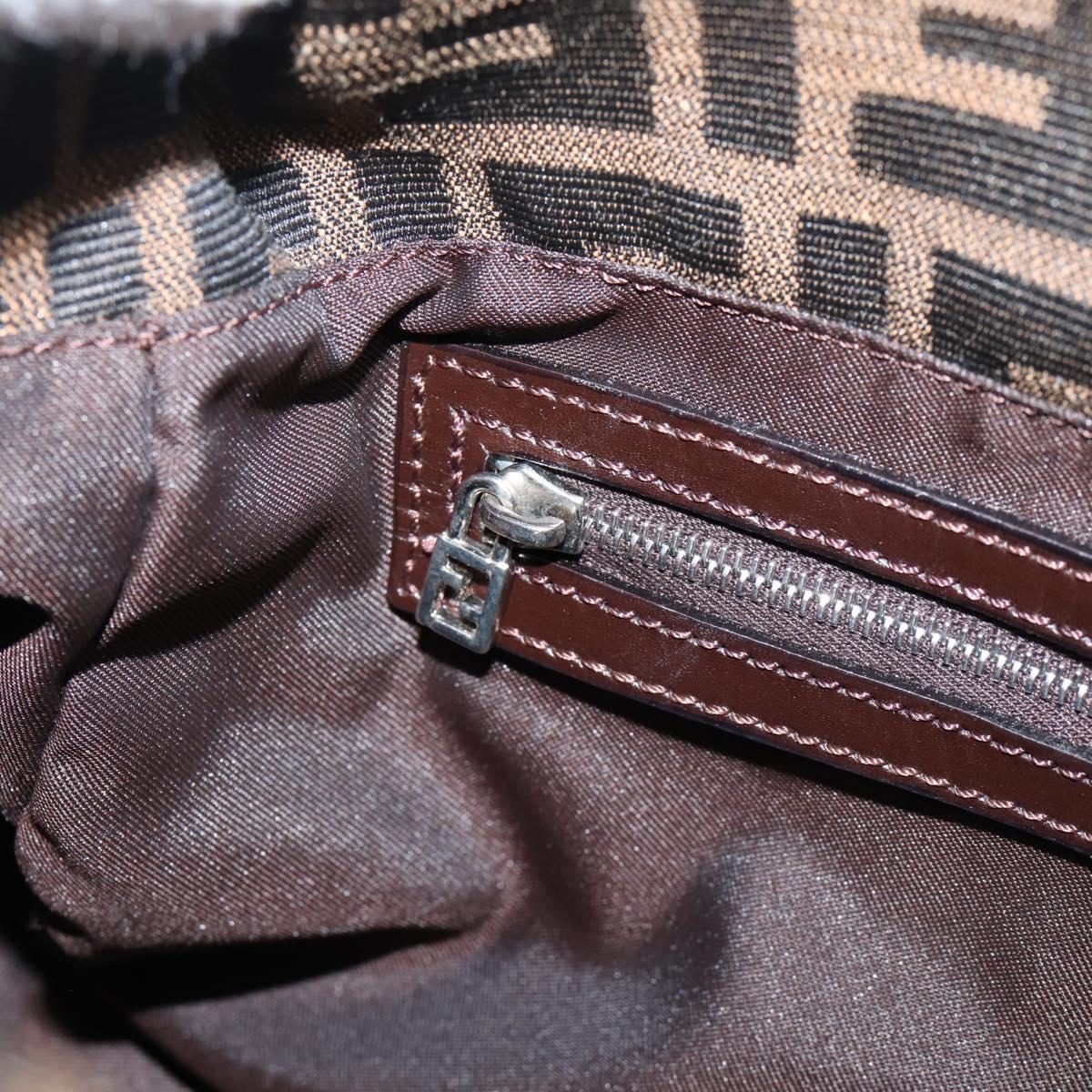FENDI Zucca Canvas Mamma Baguette Shoulder Bag Brown Silver Auth mr2954V