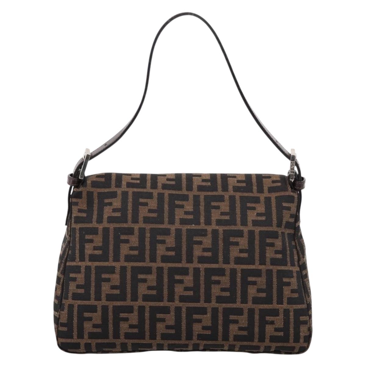 FENDI Zucca Canvas Mamma Baguette Shoulder Bag Brown Silver Auth mr2954V