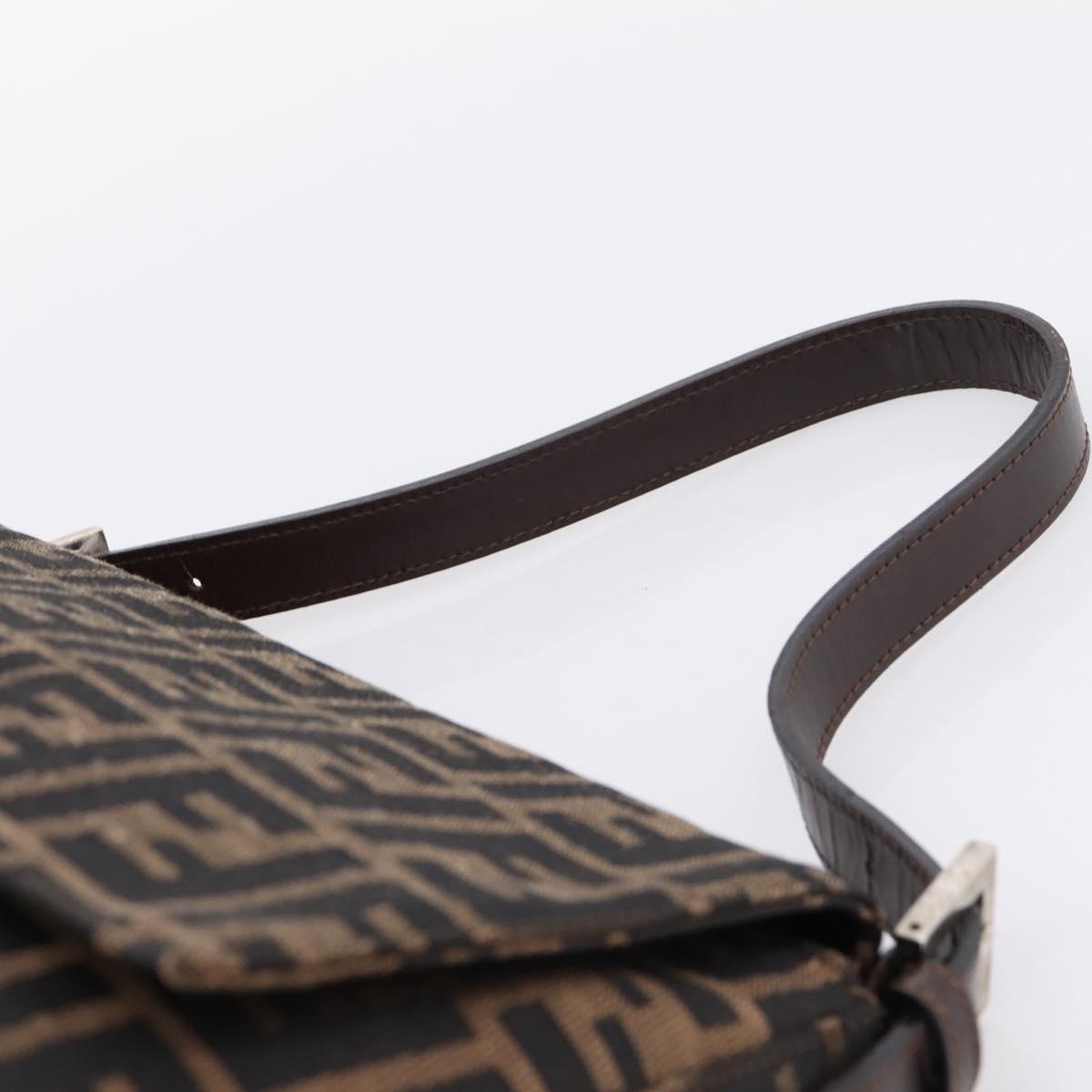 FENDI Zucca Canvas Mamma Baguette Shoulder Bag Brown Silver Auth mr2954V