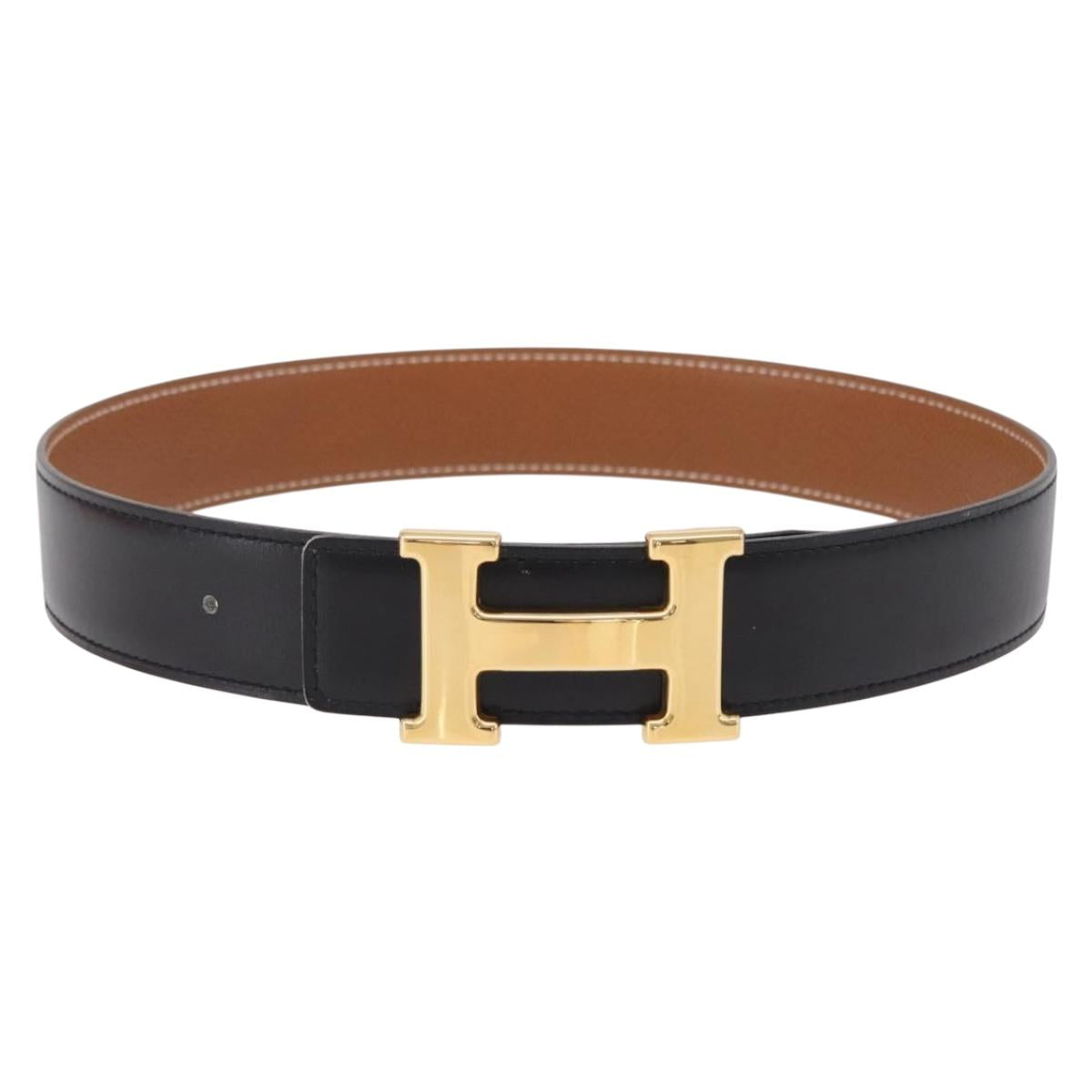 HERMES Belt Leather Black Brown Auth mr2956V
