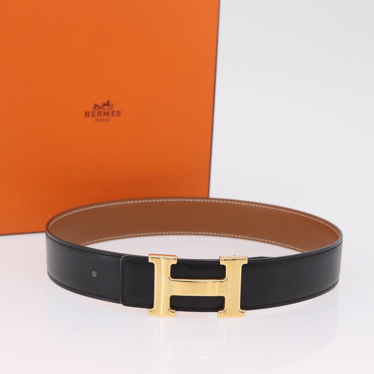 HERMES Belt Leather Black Brown Auth mr2956V