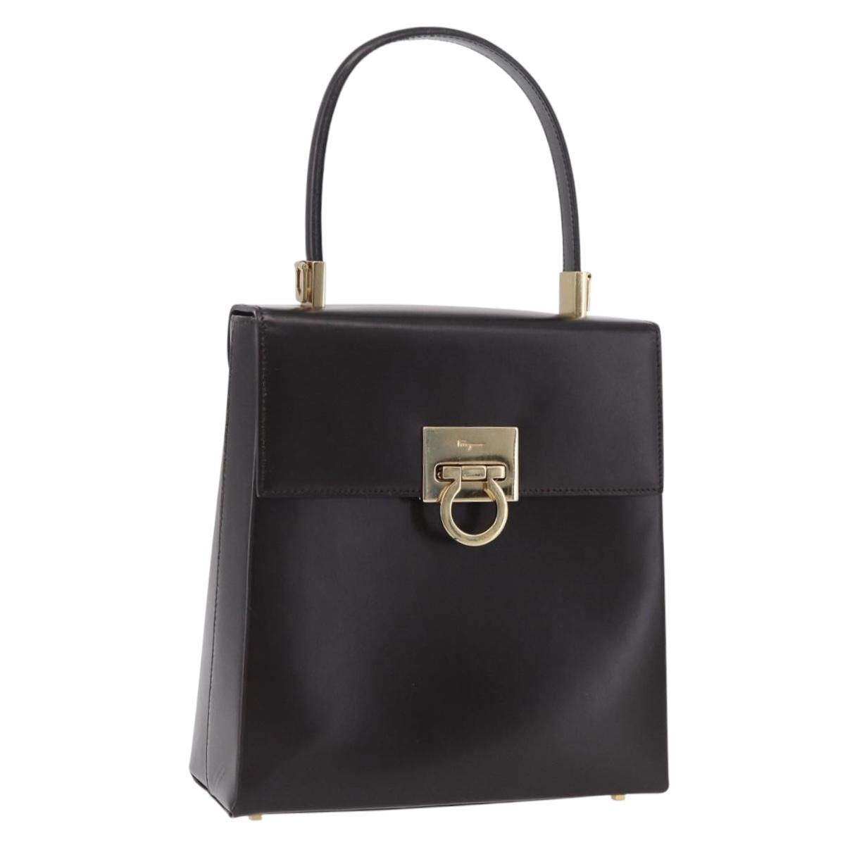 Salvatore Ferragamo Hand Bag Leather Brown Gold Tone Auth mr2958A