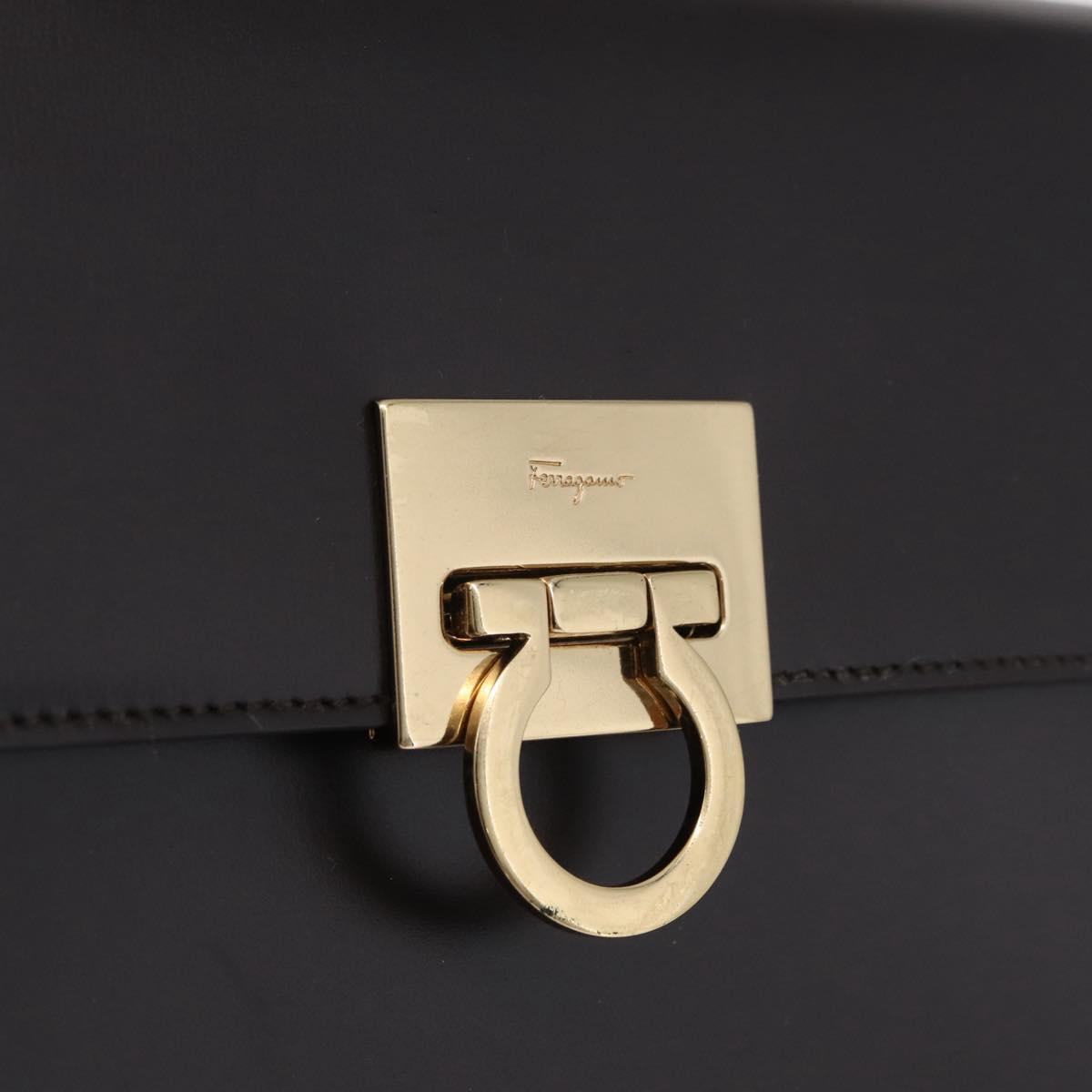 Salvatore Ferragamo Hand Bag Leather Brown Gold Tone Auth mr2958A