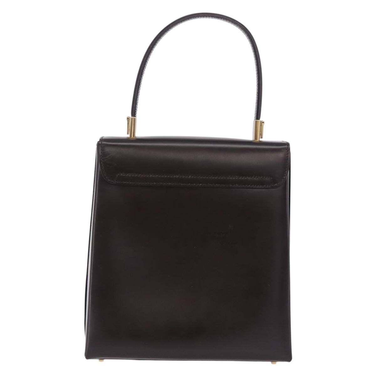 Salvatore Ferragamo Hand Bag Leather Brown Gold Tone Auth mr2958A
