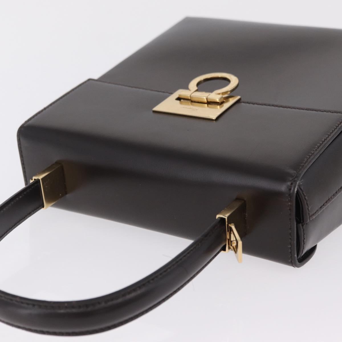 Salvatore Ferragamo Hand Bag Leather Brown Gold Tone Auth mr2958A