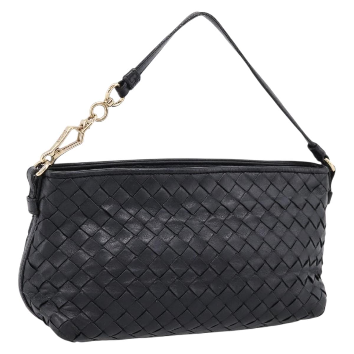 Bottega Veneta INTRECCIATO Accessory Pouch Leather Black Gold 196543 Auth mr2959