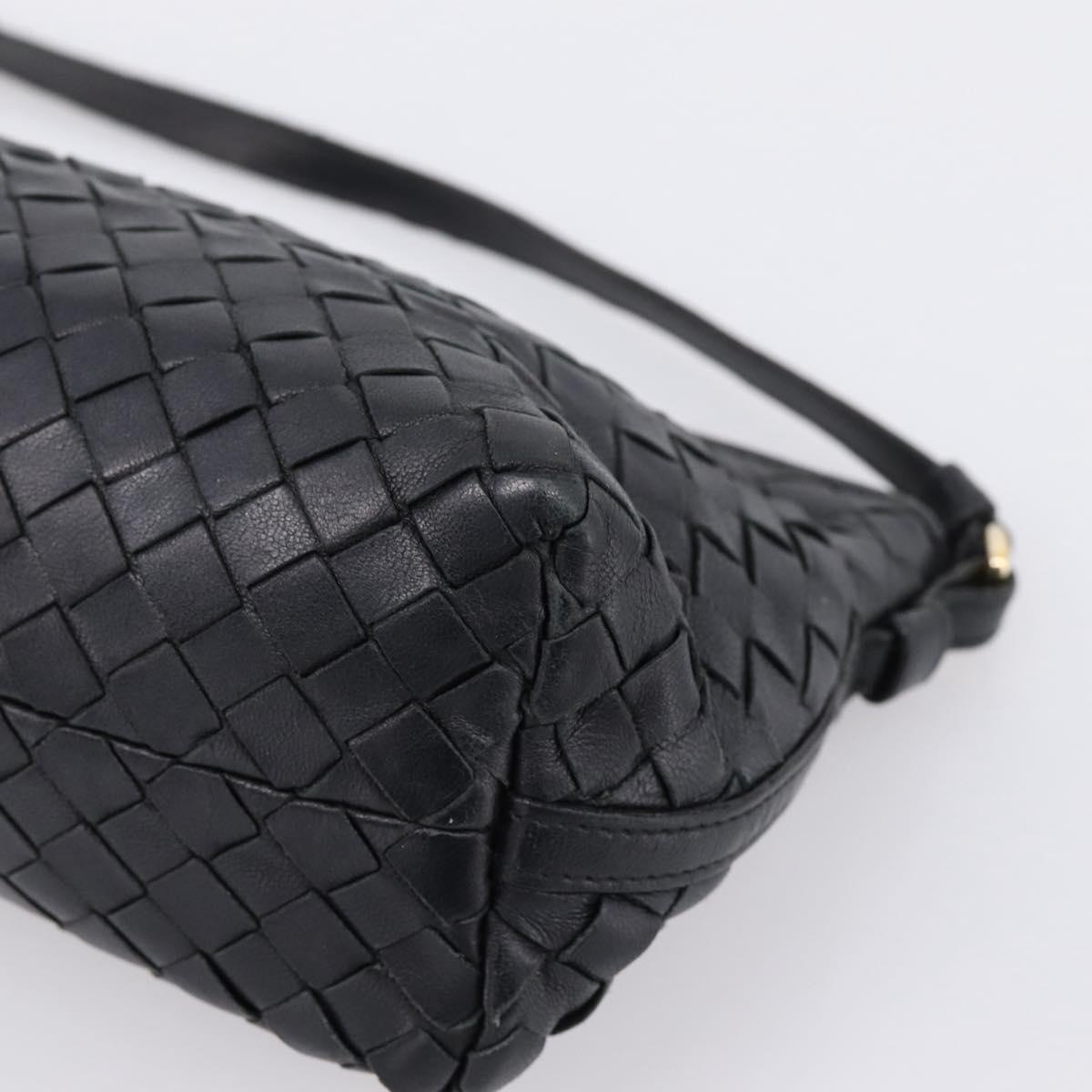 Bottega Veneta INTRECCIATO Accessory Pouch Leather Black Gold 196543 Auth mr2959