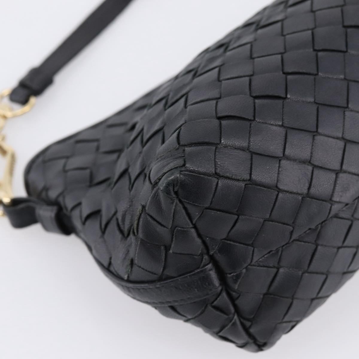 Bottega Veneta INTRECCIATO Accessory Pouch Leather Black Gold 196543 Auth mr2959