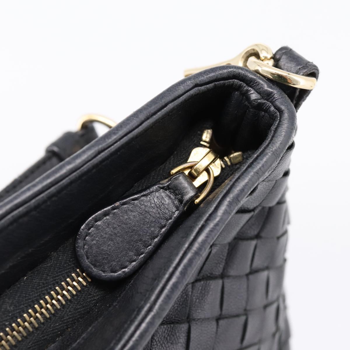 Bottega Veneta INTRECCIATO Accessory Pouch Leather Black Gold 196543 Auth mr2959