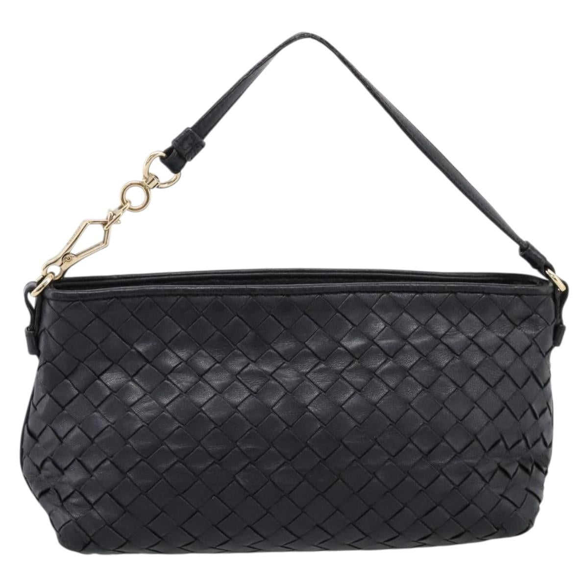 Bottega Veneta INTRECCIATO Accessory Pouch Leather Black Gold 196543 Auth mr2959