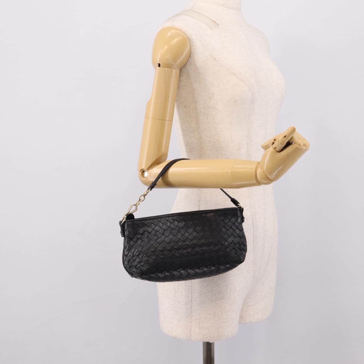 Bottega Veneta INTRECCIATO Accessory Pouch Leather Black Gold 196543 Auth mr2959