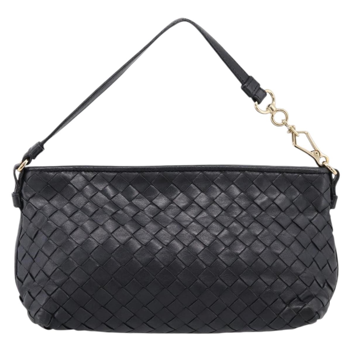 Bottega Veneta INTRECCIATO Accessory Pouch Leather Black Gold 196543 Auth mr2959