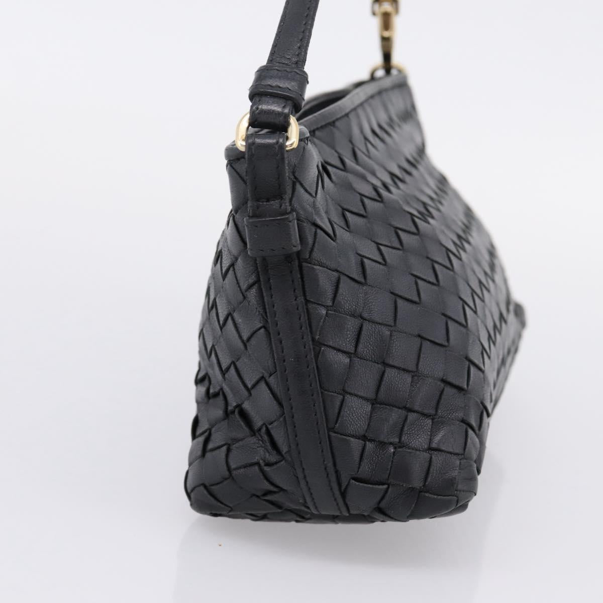 Bottega Veneta INTRECCIATO Accessory Pouch Leather Black Gold 196543 Auth mr2959