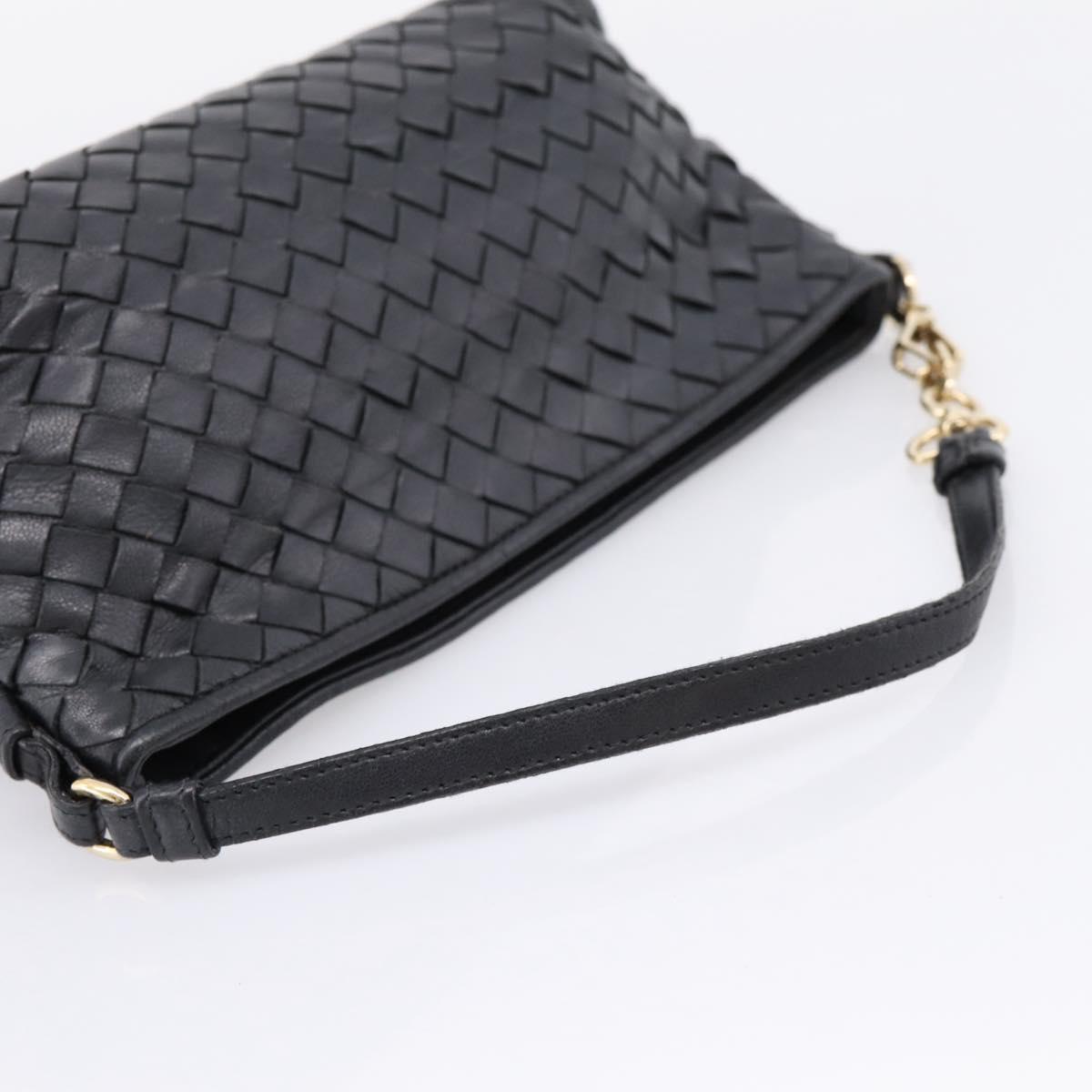 Bottega Veneta INTRECCIATO Accessory Pouch Leather Black Gold 196543 Auth mr2959