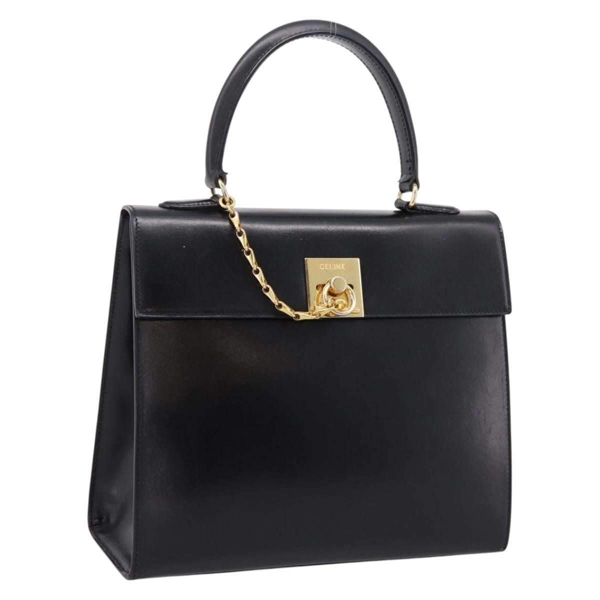 CELINE Hand Bag Leather Black Gold Tone Auth mr2961A