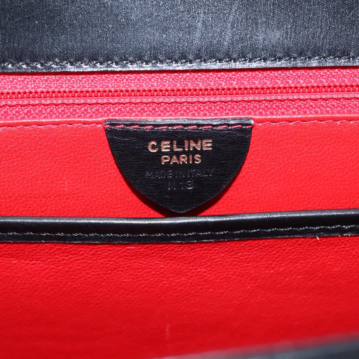 CELINE Hand Bag Leather Black Gold Tone Auth mr2961A