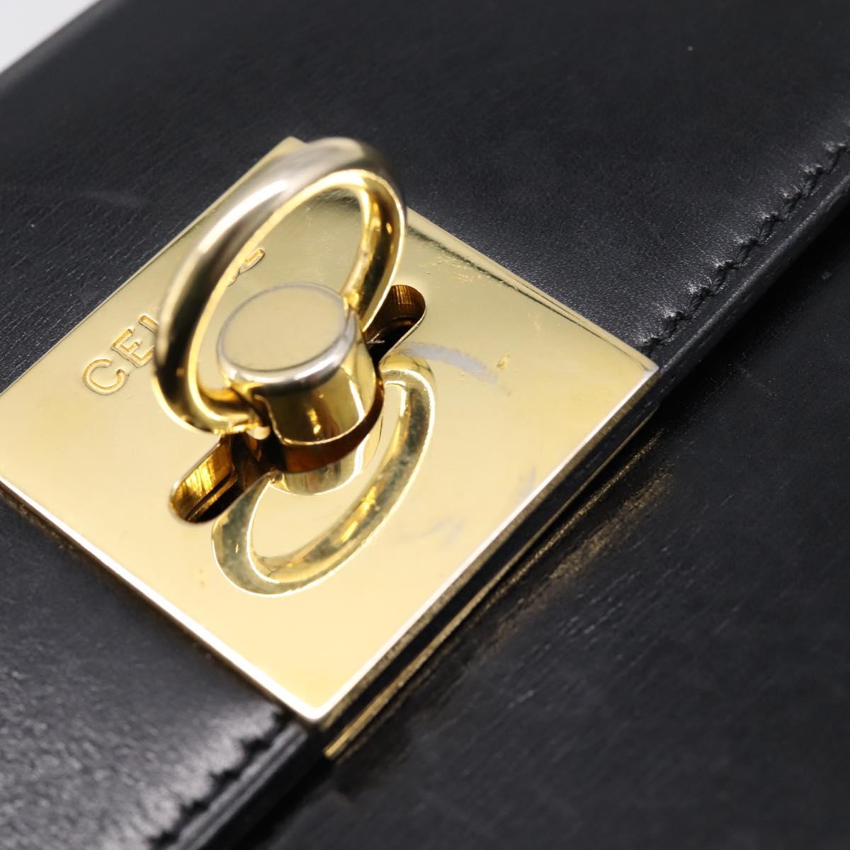 CELINE Hand Bag Leather Black Gold Tone Auth mr2961A