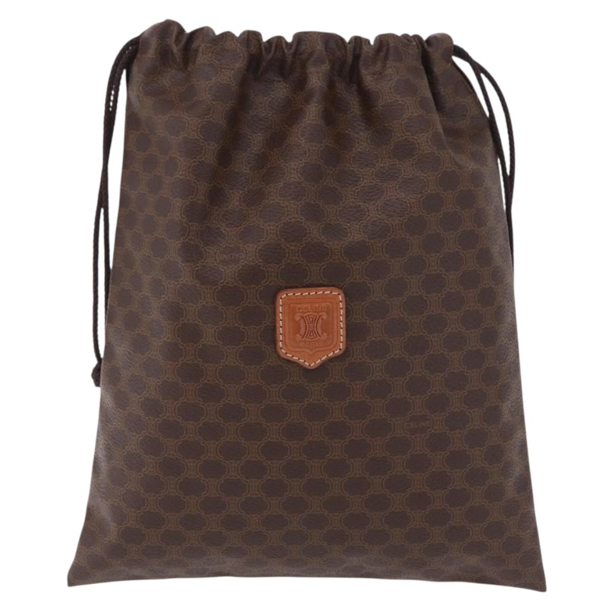 CELINE Macadam Canvas Pouch PVC Brown Gold Tone Auth mr2962