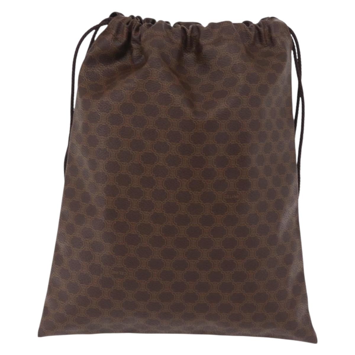 CELINE Macadam Canvas Pouch PVC Brown Gold Tone Auth mr2962