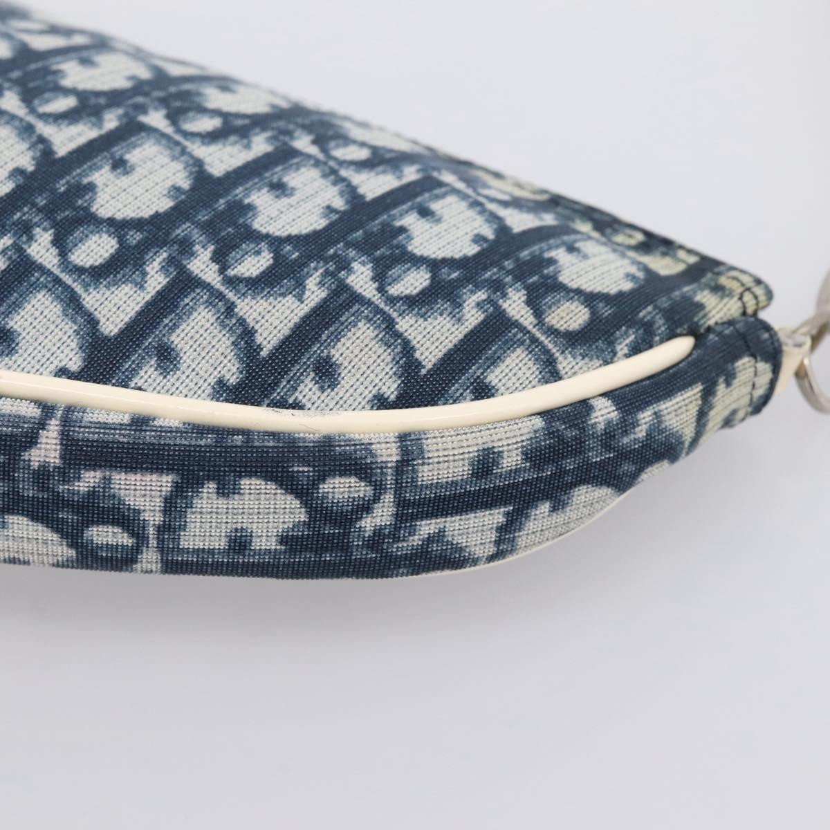 Christian Dior Trotter Saddle Pouch PVC Navy Silver Auth mr2963A